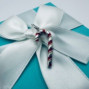 RARE Tiffany & Co. Red Enamel Candy Cane Charm Sterling Silver with Pouch